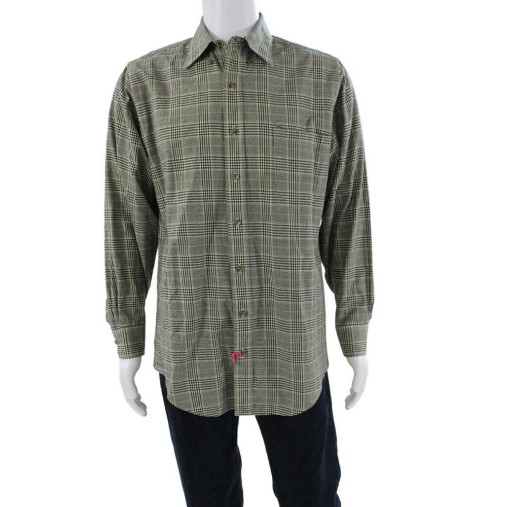 Orvis Mens Cotton Plaid Collar Long Sleeve Button Down Shirt Brown Combo Sz M